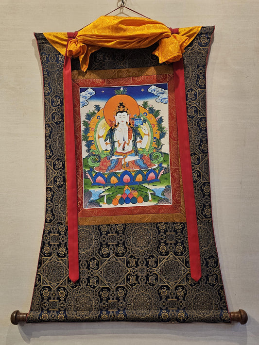 Chyangresi Border Thangka | Tibetan Avalokiteshvara Wall Art | Spiritual Buddhist Home Decor Gift