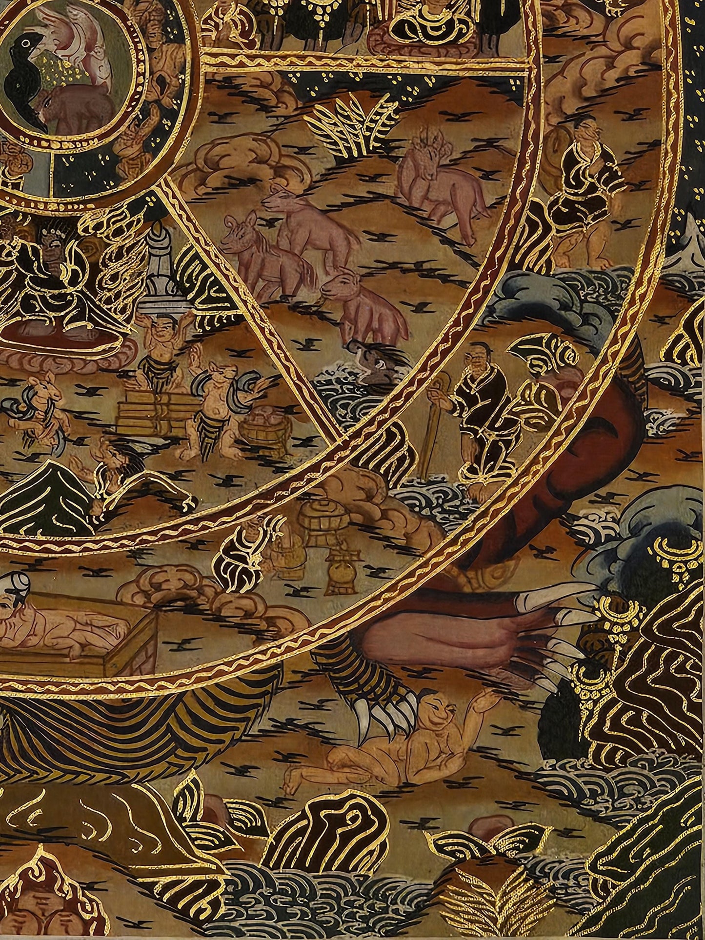 Tibetan Thangka Painting Wheel of Life Buddhist Wall Art | Hand Painted Karma and Rebirth Decor | Spiritual Meditation Room Artwork