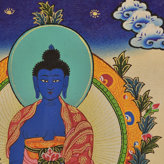 Hand Painted Medicine Buddha Thangka on Cotton Canvas | Healing Tibetan Wall Art | Spiritual Buddhist Decor for Altar or Meditation Room