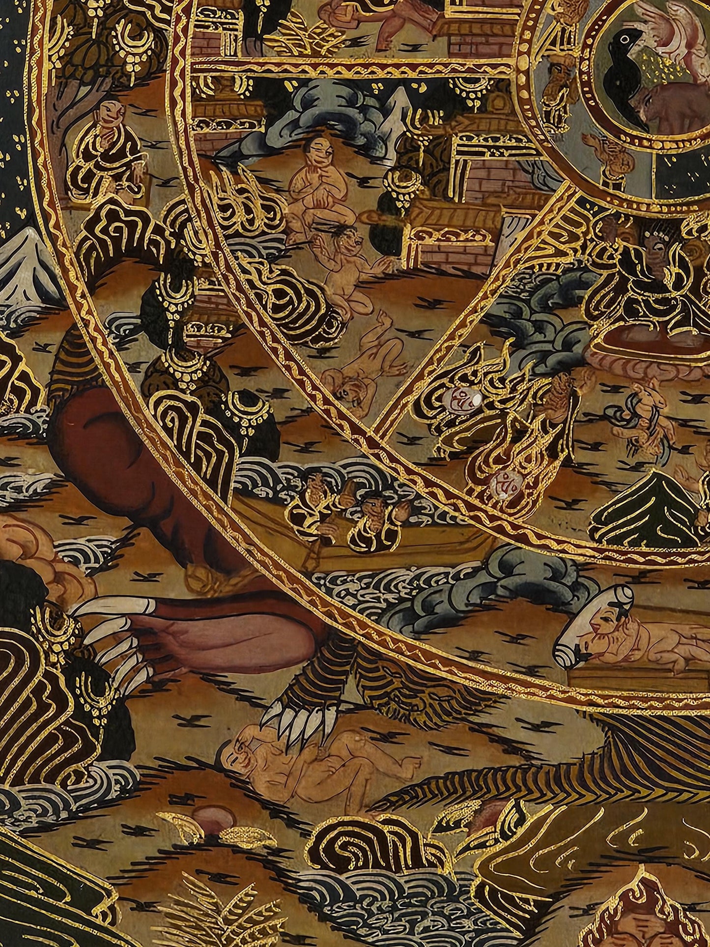 Tibetan Thangka Painting Wheel of Life Buddhist Wall Art | Hand Painted Karma and Rebirth Decor | Spiritual Meditation Room Artwork