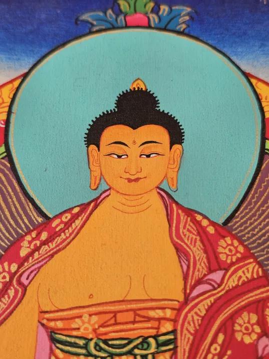 Shakyamuni Buddha Thangka | Hand-Painted Tibetan Buddhist Wall Art | Spiritual Decor | Meditation Room Sacred Painting