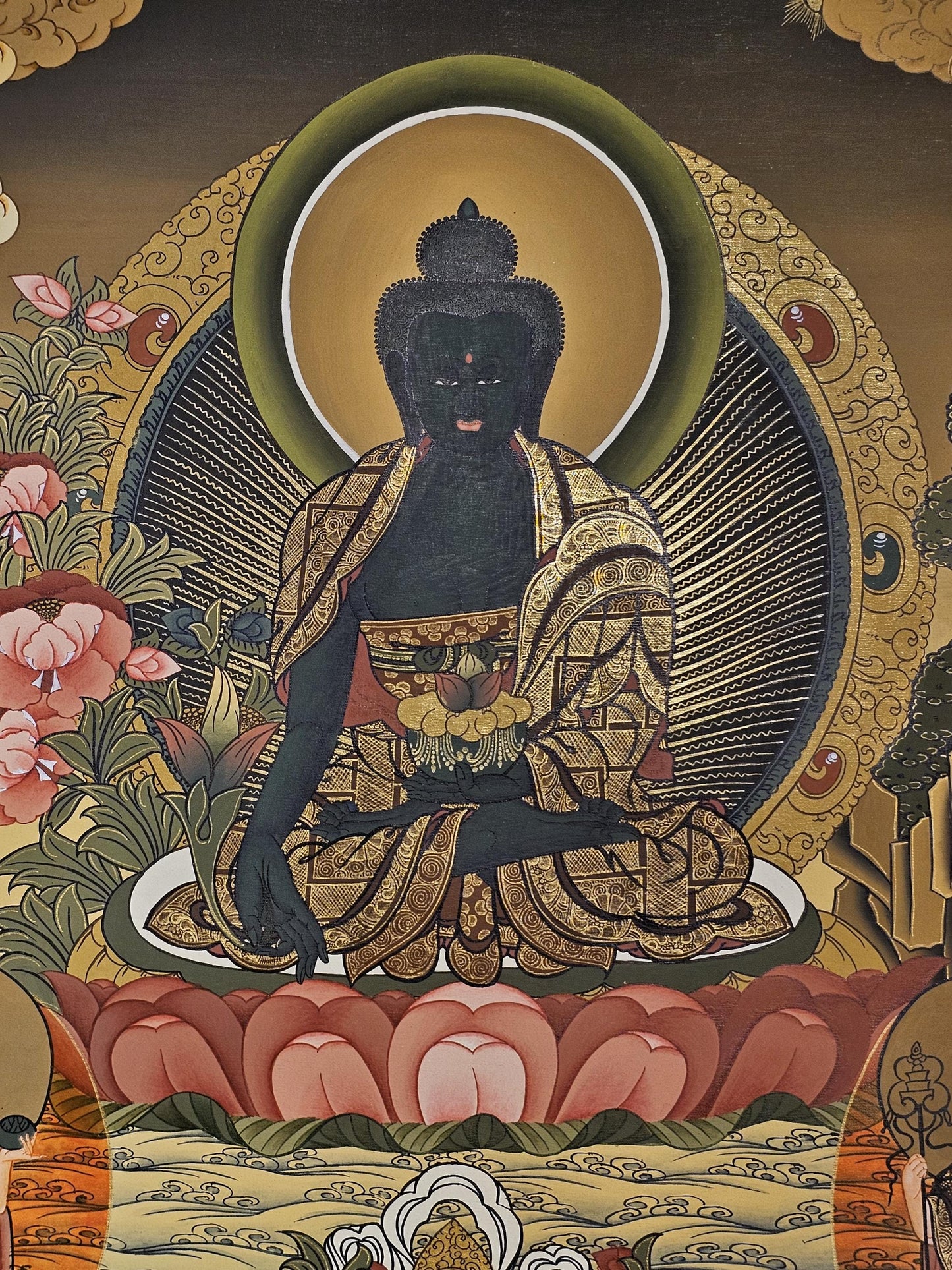 Medicine Buddha Thangka Hand-Painted  | 41x56 cm Tibetan Healing Wall Art | Traditional Nepalese Buddhist Painting | Spiritual Home Decor