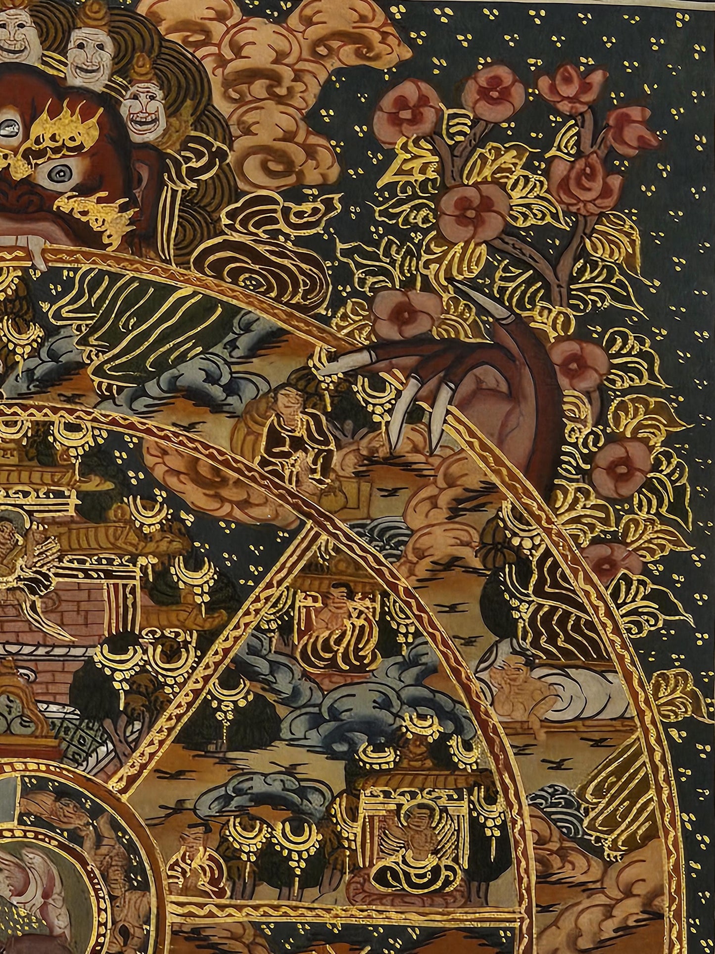 Tibetan Thangka Painting Wheel of Life Buddhist Wall Art | Hand Painted Karma and Rebirth Decor | Spiritual Meditation Room Artwork