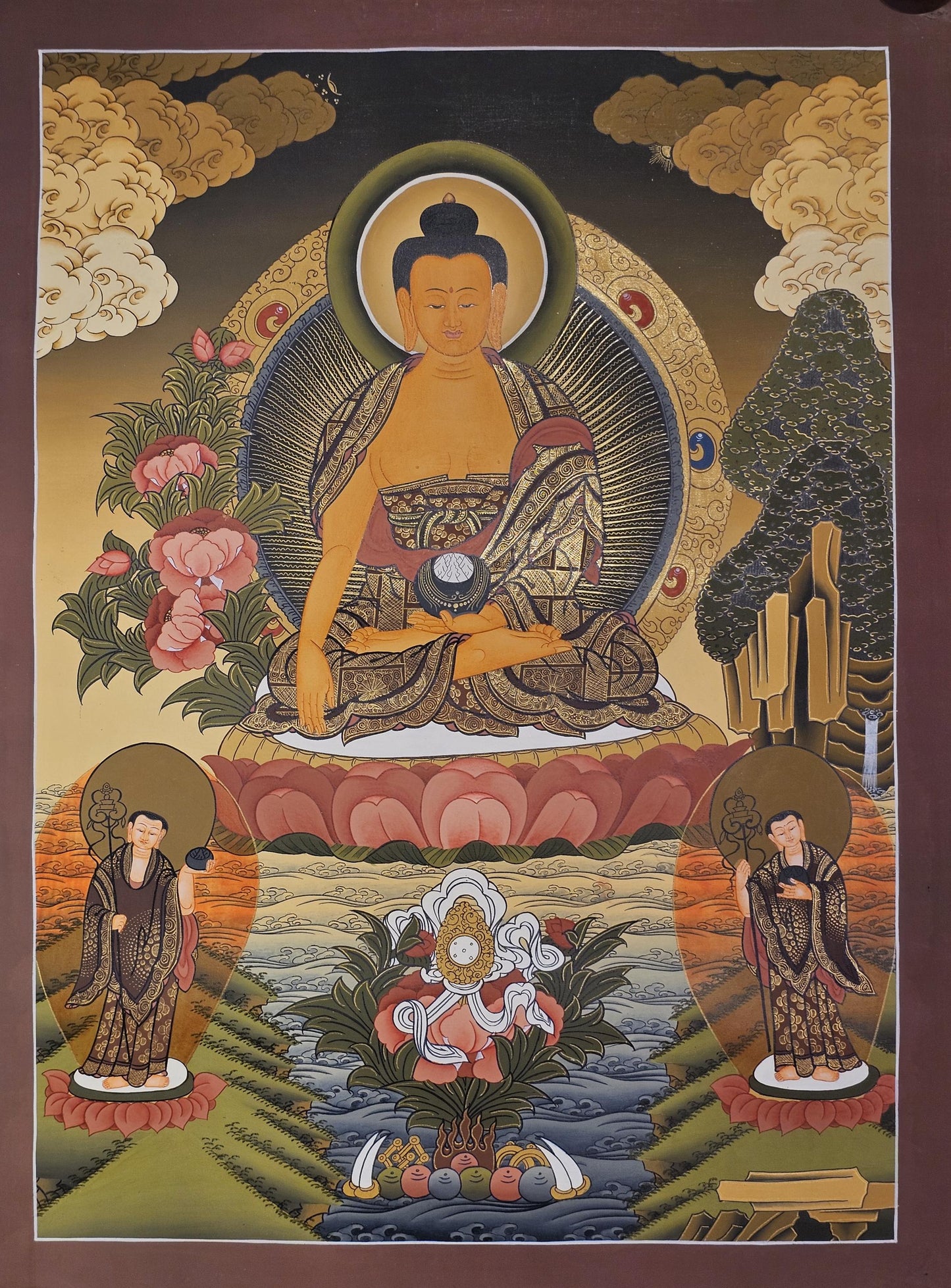 Shakyamuni Buddha Thangka Hand-Painted  | 41x56 cm Tibetan Enlightenment Art | Traditional Nepalese Buddhist Wall Hanging