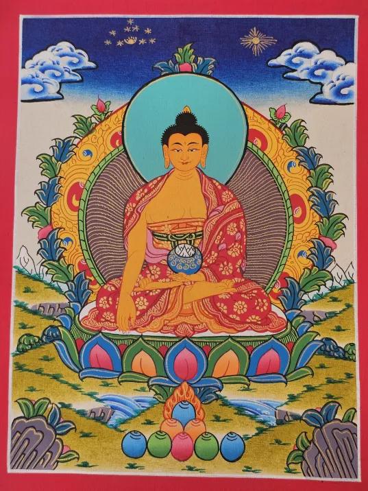 Shakyamuni Buddha Thangka | Hand-Painted Tibetan Buddhist Wall Art | Spiritual Decor | Meditation Room Sacred Painting