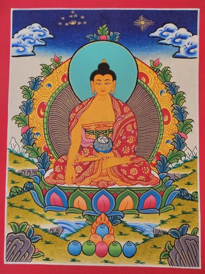 Shakyamuni Buddha Thangka | Hand-Painted Tibetan Buddhist Wall Art | Spiritual Decor | Meditation Room Sacred Painting