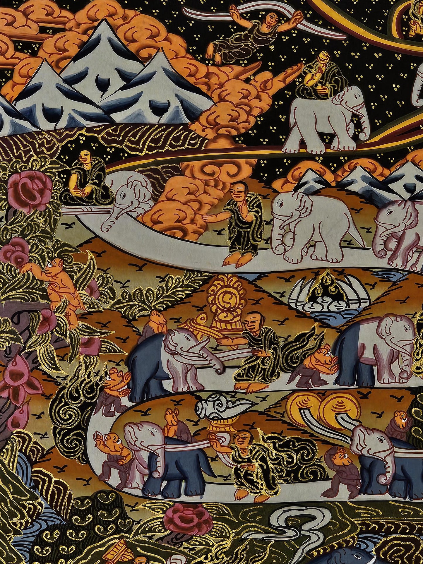 Way to Heaven Thangka Painting Tibetan Buddhist Art | Spiritual Ascension Wall Decor | Hand Painted Himalayan Meditation Artwork