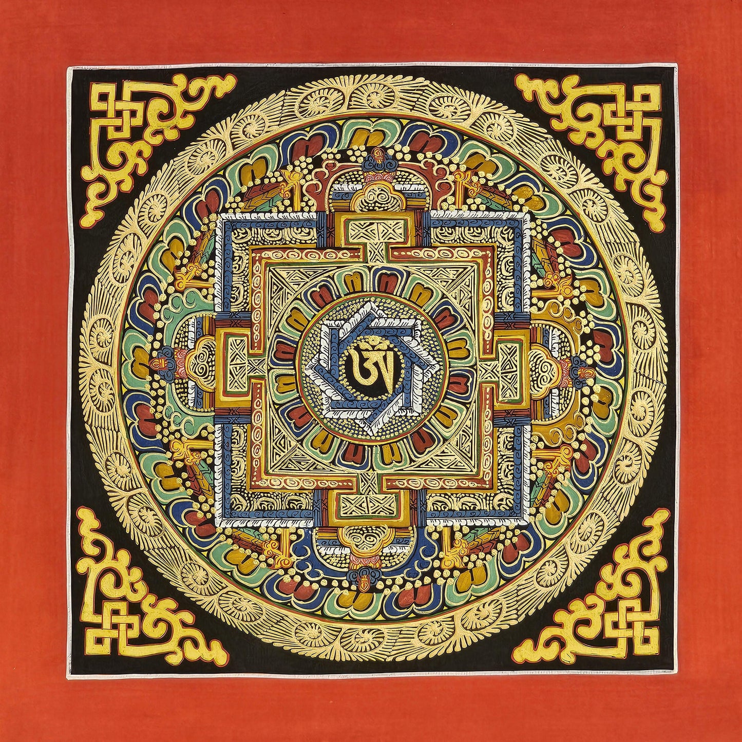 Mantra Mandala | Tibetan Buddhist Sacred Art | Spiritual Meditation Decor | Sanskrit Mantra Wall Art | Healing Energy Mandala