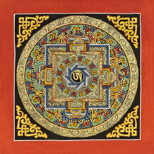 Mantra Mandala | Tibetan Buddhist Sacred Art | Spiritual Meditation Decor | Sanskrit Mantra Wall Art | Healing Energy Mandala