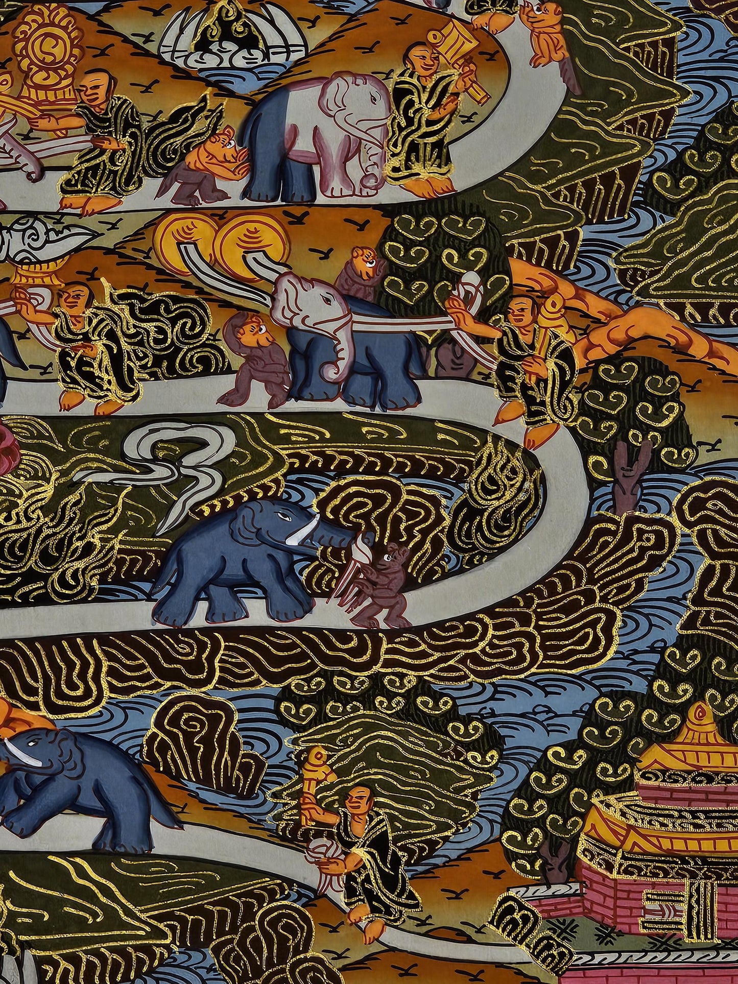 Way to Heaven Thangka Painting Tibetan Buddhist Art | Spiritual Ascension Wall Decor | Hand Painted Himalayan Meditation Artwork