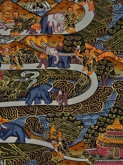 Way to Heaven Thangka Painting Tibetan Buddhist Art | Spiritual Ascension Wall Decor | Hand Painted Himalayan Meditation Artwork