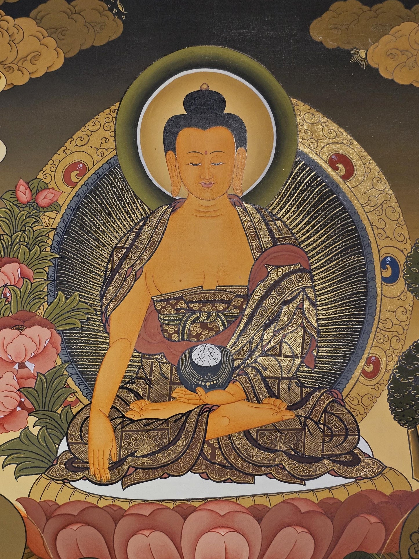 Shakyamuni Buddha Thangka Hand-Painted  | 41x56 cm Tibetan Enlightenment Art | Traditional Nepalese Buddhist Wall Hanging