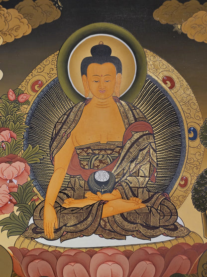 Shakyamuni Buddha Thangka Hand-Painted  | 41x56 cm Tibetan Enlightenment Art | Traditional Nepalese Buddhist Wall Hanging