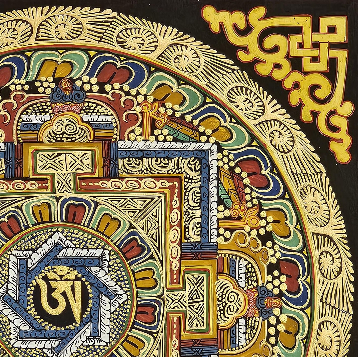 Mantra Mandala | Tibetan Buddhist Sacred Art | Spiritual Meditation Decor | Sanskrit Mantra Wall Art | Healing Energy Mandala