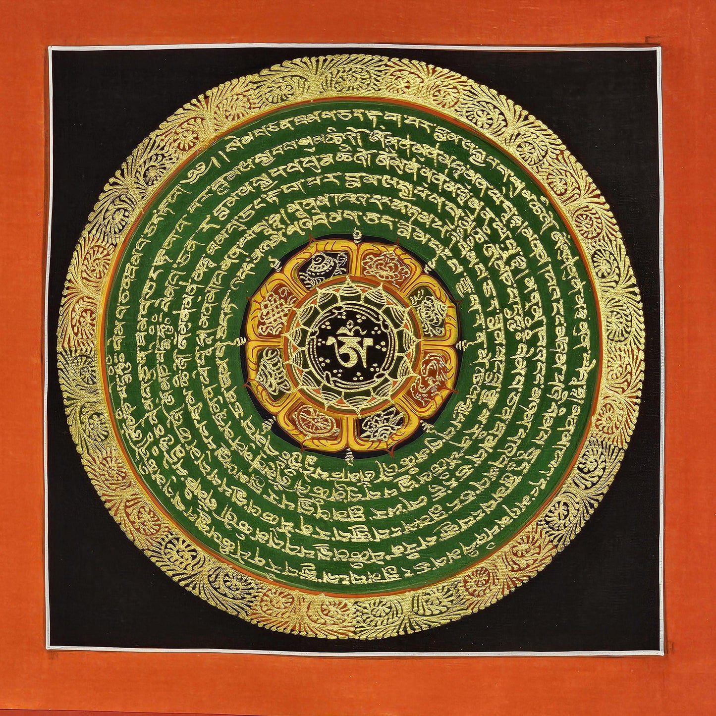 Mantra Mandala | Tibetan Buddhist Sacred Art | Spiritual Meditation Decor | Sanskrit Mantra Wall Art | Healing Energy Mandala