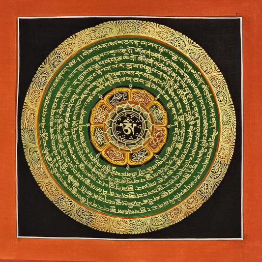 Mantra Mandala | Tibetan Buddhist Sacred Art | Spiritual Meditation Decor | Sanskrit Mantra Wall Art | Healing Energy Mandala