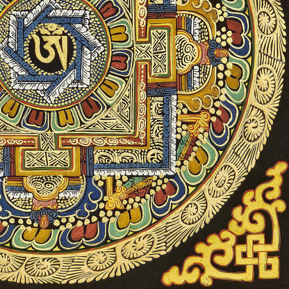 Mantra Mandala | Tibetan Buddhist Sacred Art | Spiritual Meditation Decor | Sanskrit Mantra Wall Art | Healing Energy Mandala