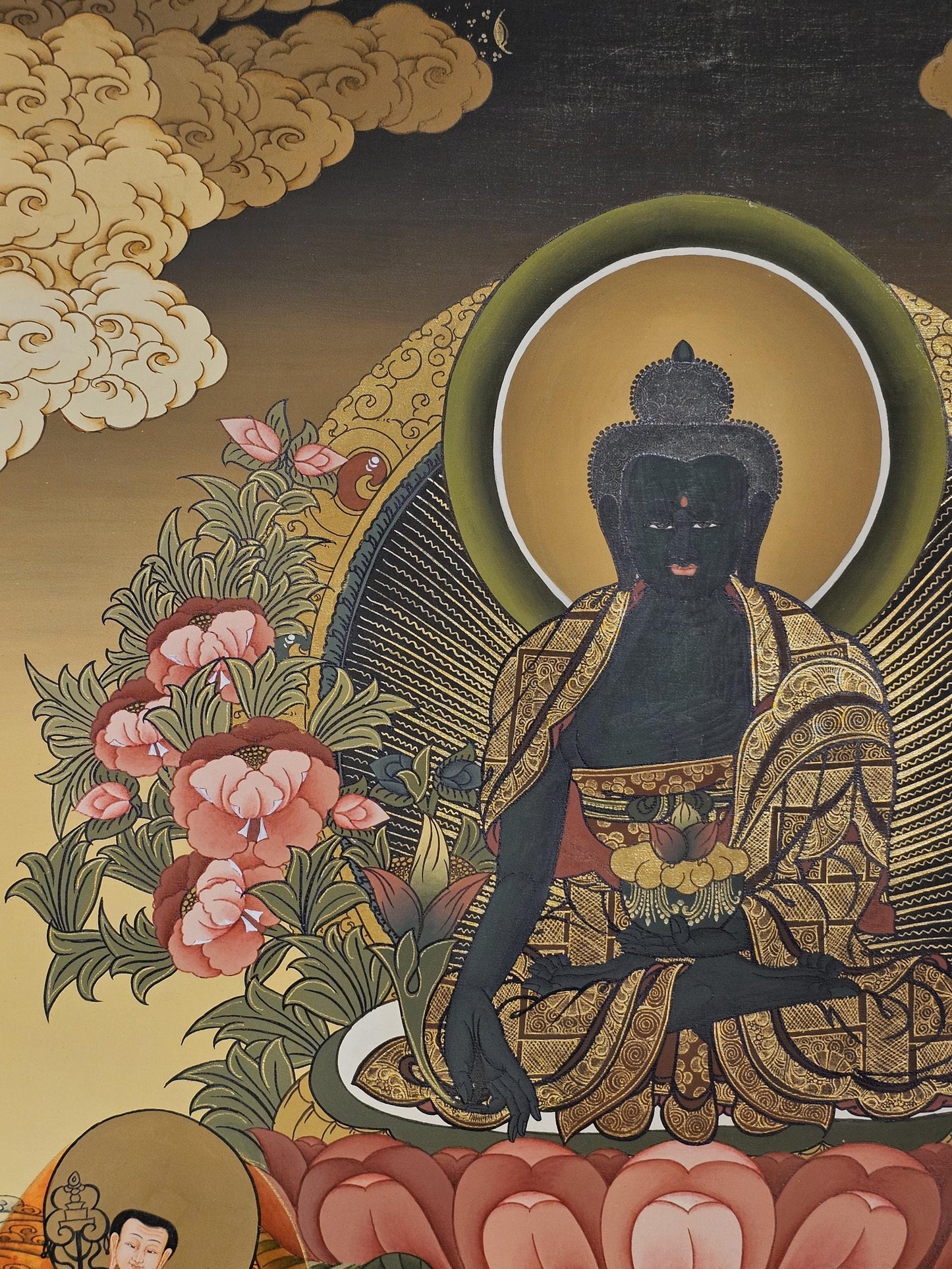 Medicine Buddha Thangka Hand-Painted  | 41x56 cm Tibetan Healing Wall Art | Traditional Nepalese Buddhist Painting | Spiritual Home Decor