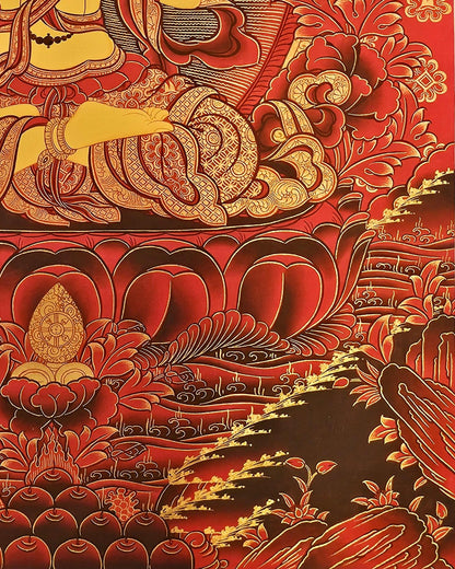 Manjushree Thangka Buddhist Wall Art | Tibetan Deity Thangka for Meditation Room Decor | Wisdom Buddha Painting for Altar