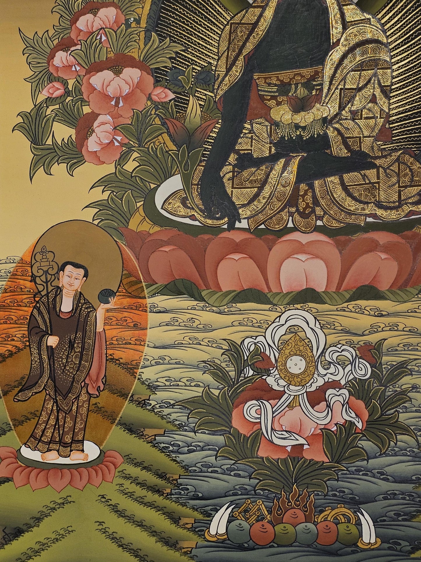 Medicine Buddha Thangka Hand-Painted  | 41x56 cm Tibetan Healing Wall Art | Traditional Nepalese Buddhist Painting | Spiritual Home Decor