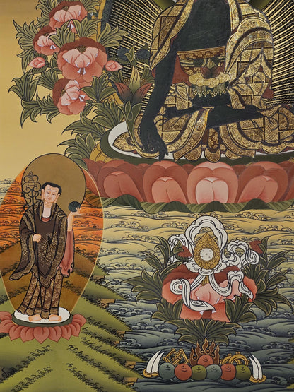 Medicine Buddha Thangka Hand-Painted  | 41x56 cm Tibetan Healing Wall Art | Traditional Nepalese Buddhist Painting | Spiritual Home Decor