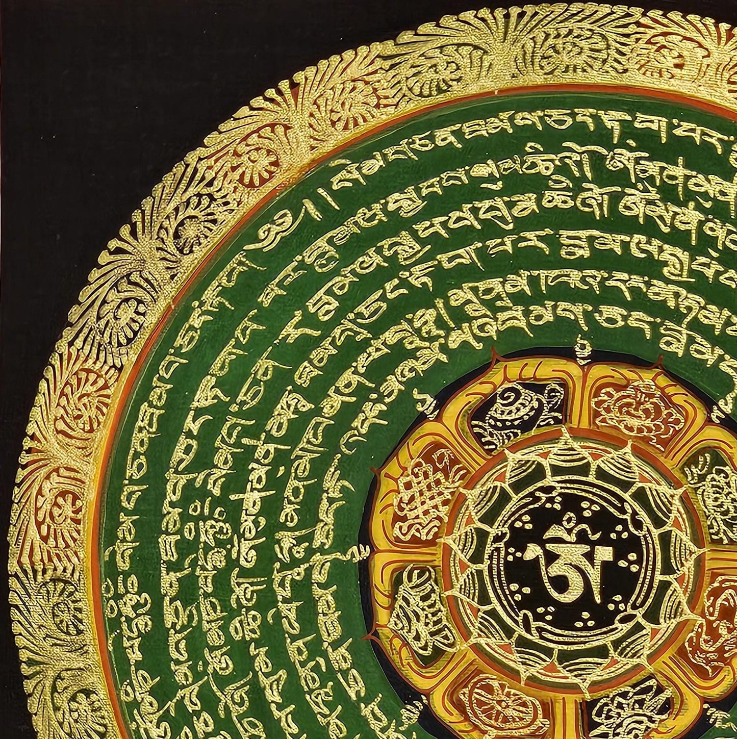 Mantra Mandala | Tibetan Buddhist Sacred Art | Spiritual Meditation Decor | Sanskrit Mantra Wall Art | Healing Energy Mandala