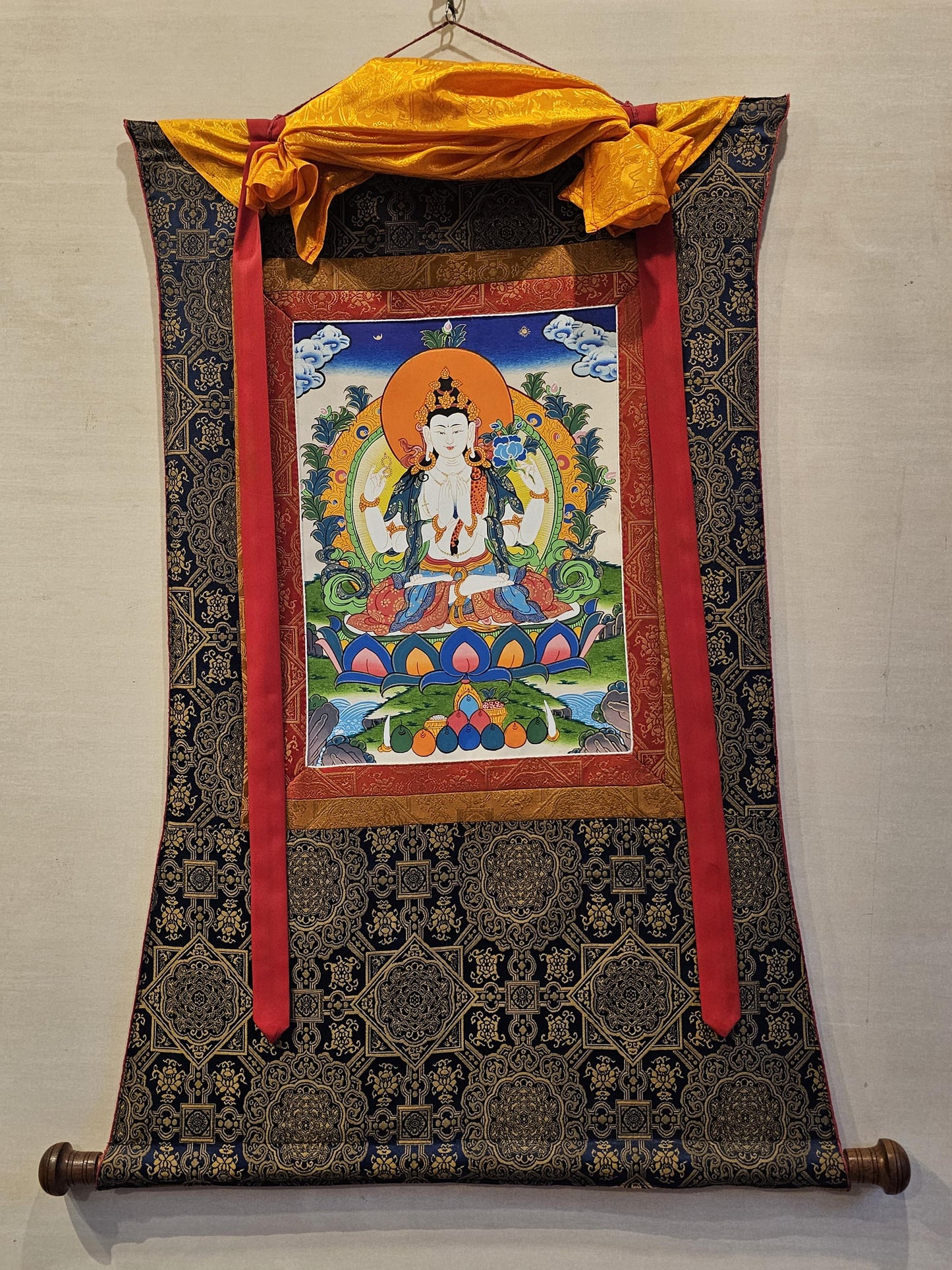 Chyangresi Border Thangka | Tibetan Avalokiteshvara Wall Art | Spiritual Buddhist Home Decor Gift