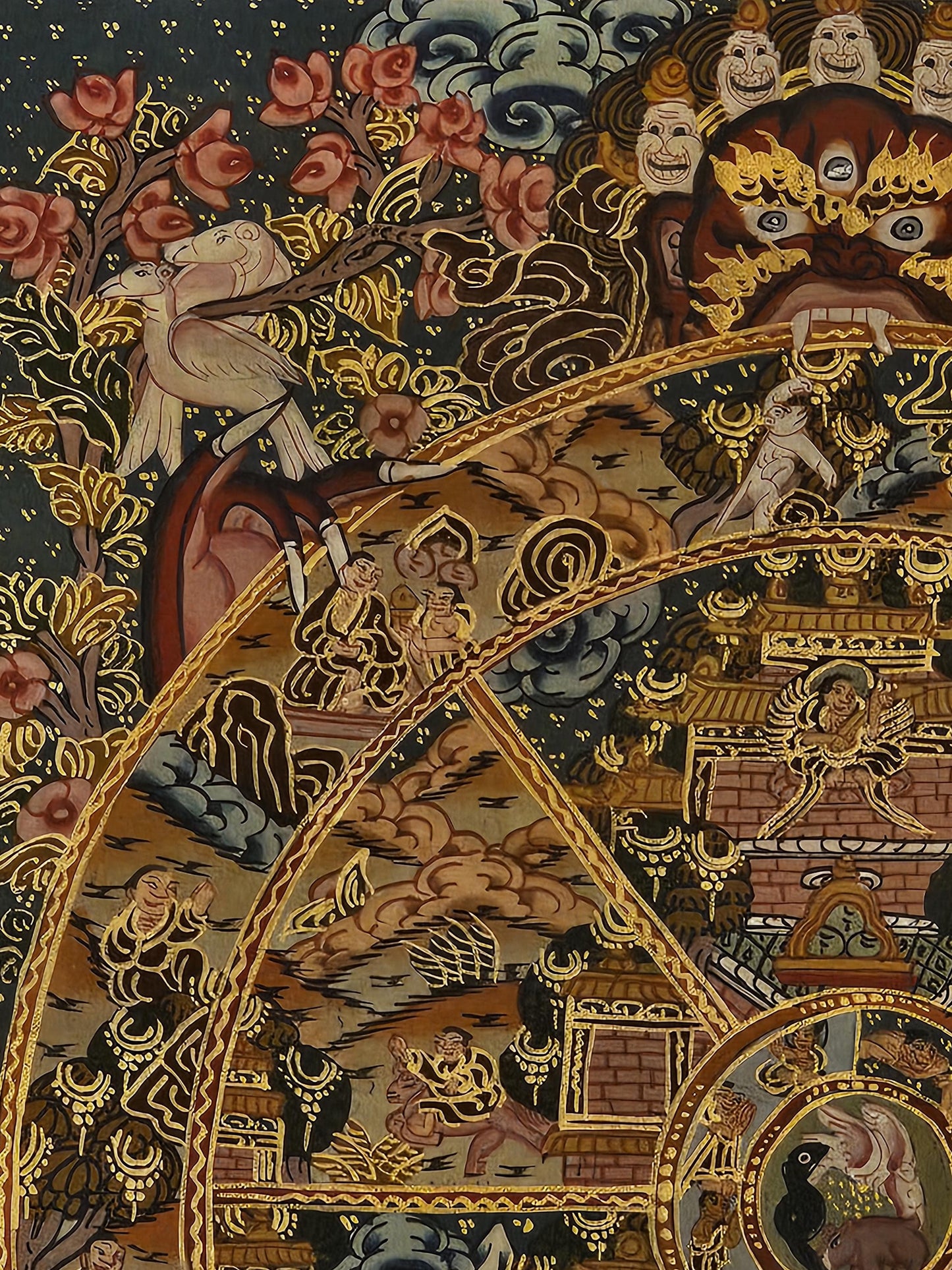 Tibetan Thangka Painting Wheel of Life Buddhist Wall Art | Hand Painted Karma and Rebirth Decor | Spiritual Meditation Room Artwork