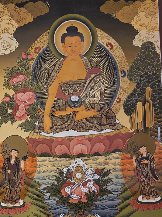 Shakyamuni Buddha Thangka Hand-Painted  | 41x56 cm Tibetan Enlightenment Art | Traditional Nepalese Buddhist Wall Hanging