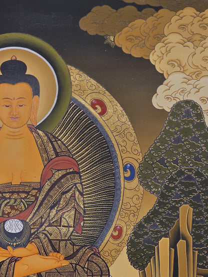 Shakyamuni Buddha Thangka Hand-Painted  | 41x56 cm Tibetan Enlightenment Art | Traditional Nepalese Buddhist Wall Hanging