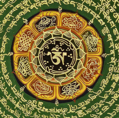 Mantra Mandala | Tibetan Buddhist Sacred Art | Spiritual Meditation Decor | Sanskrit Mantra Wall Art | Healing Energy Mandala