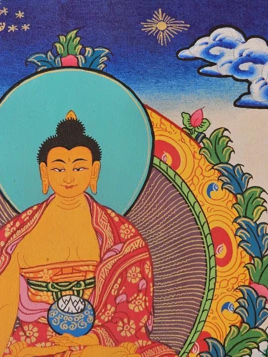Shakyamuni Buddha Thangka | Hand-Painted Tibetan Buddhist Wall Art | Spiritual Decor | Meditation Room Sacred Painting