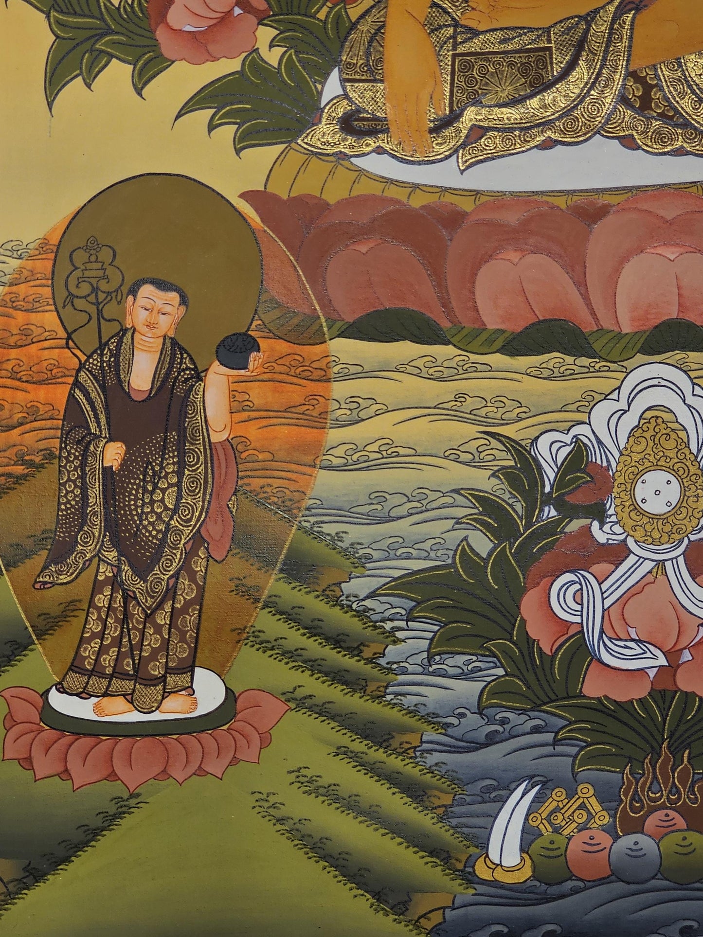 Shakyamuni Buddha Thangka Hand-Painted  | 41x56 cm Tibetan Enlightenment Art | Traditional Nepalese Buddhist Wall Hanging