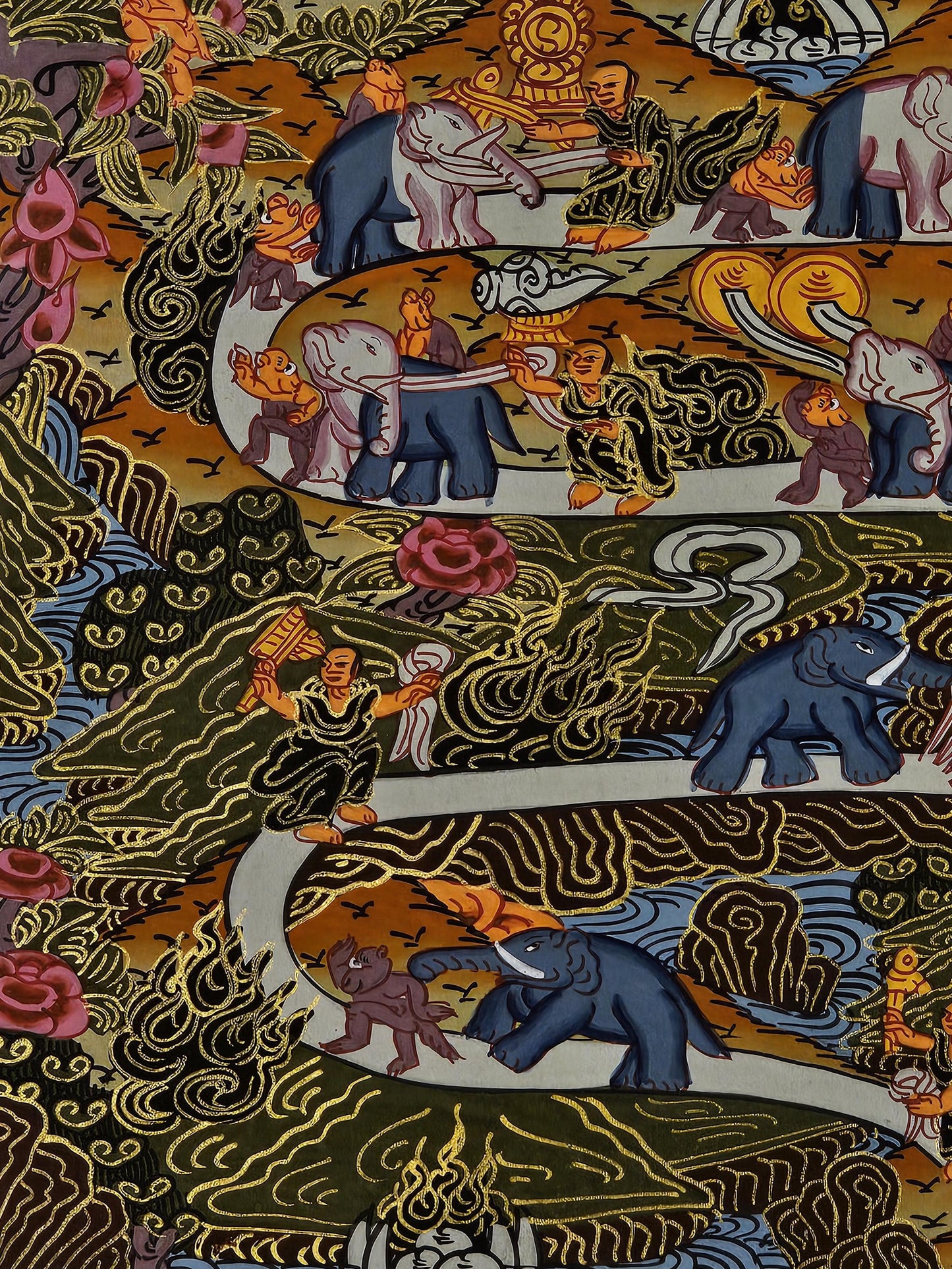 Way to Heaven Thangka Painting Tibetan Buddhist Art | Spiritual Ascension Wall Decor | Hand Painted Himalayan Meditation Artwork