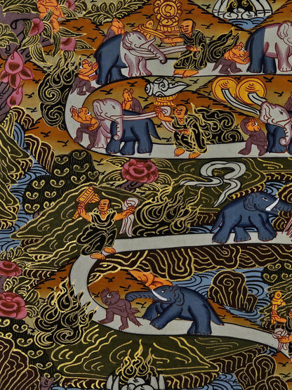 Way to Heaven Thangka Painting Tibetan Buddhist Art | Spiritual Ascension Wall Decor | Hand Painted Himalayan Meditation Artwork