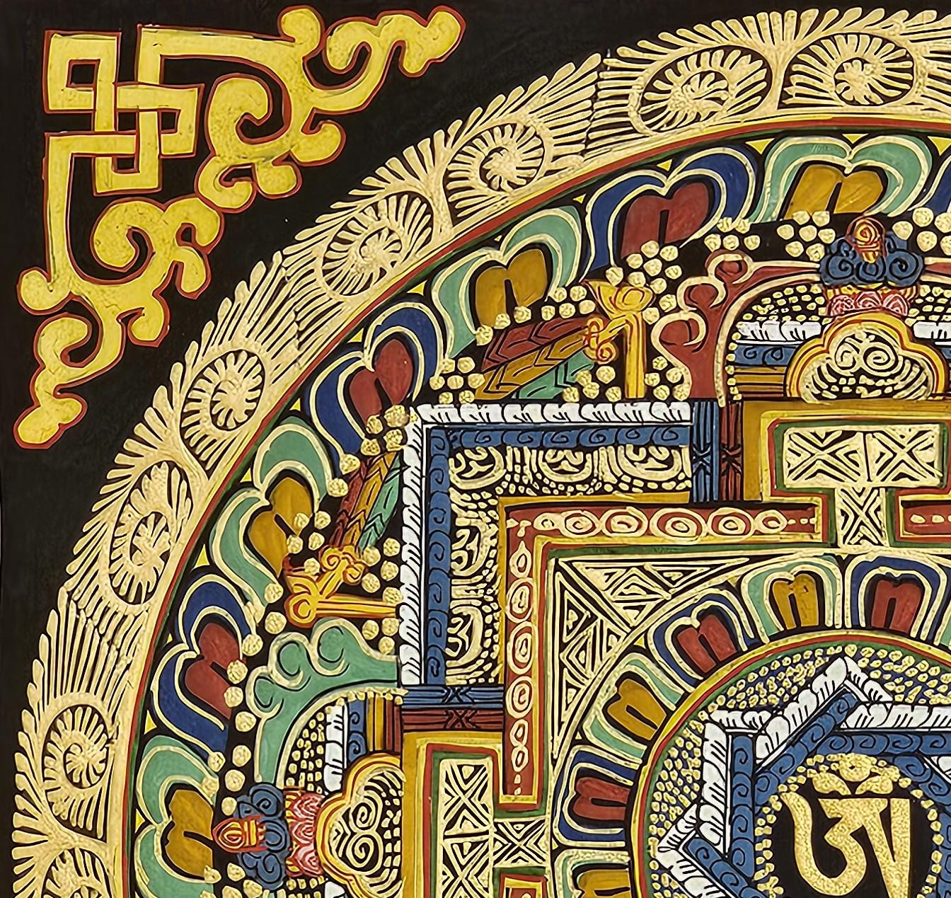 Mantra Mandala | Tibetan Buddhist Sacred Art | Spiritual Meditation Decor | Sanskrit Mantra Wall Art | Healing Energy Mandala