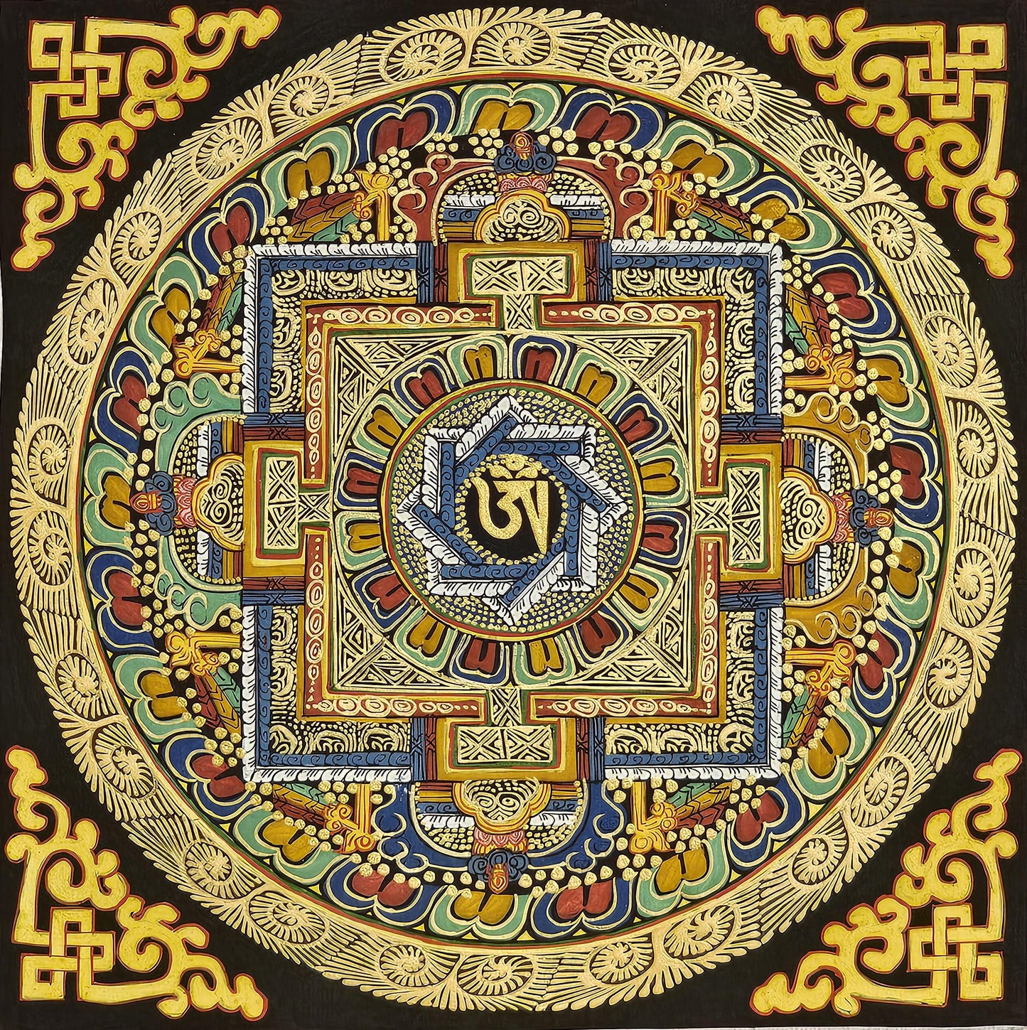 Mantra Mandala | Tibetan Buddhist Sacred Art | Spiritual Meditation Decor | Sanskrit Mantra Wall Art | Healing Energy Mandala