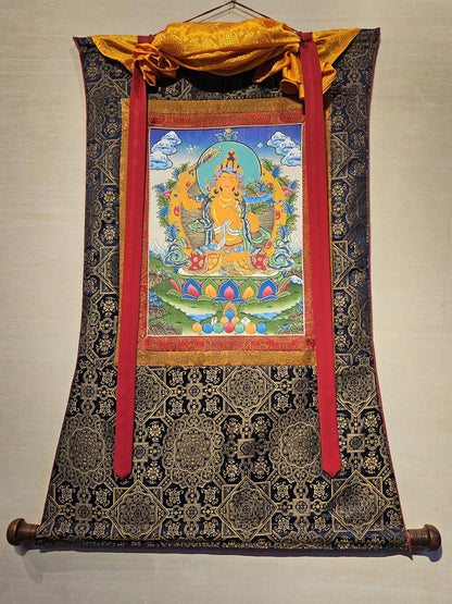 Manjushree Border Thangka | Tibetan Deity Thangka for Meditation Room Decor | Wisdom Buddha Painting for Altar
