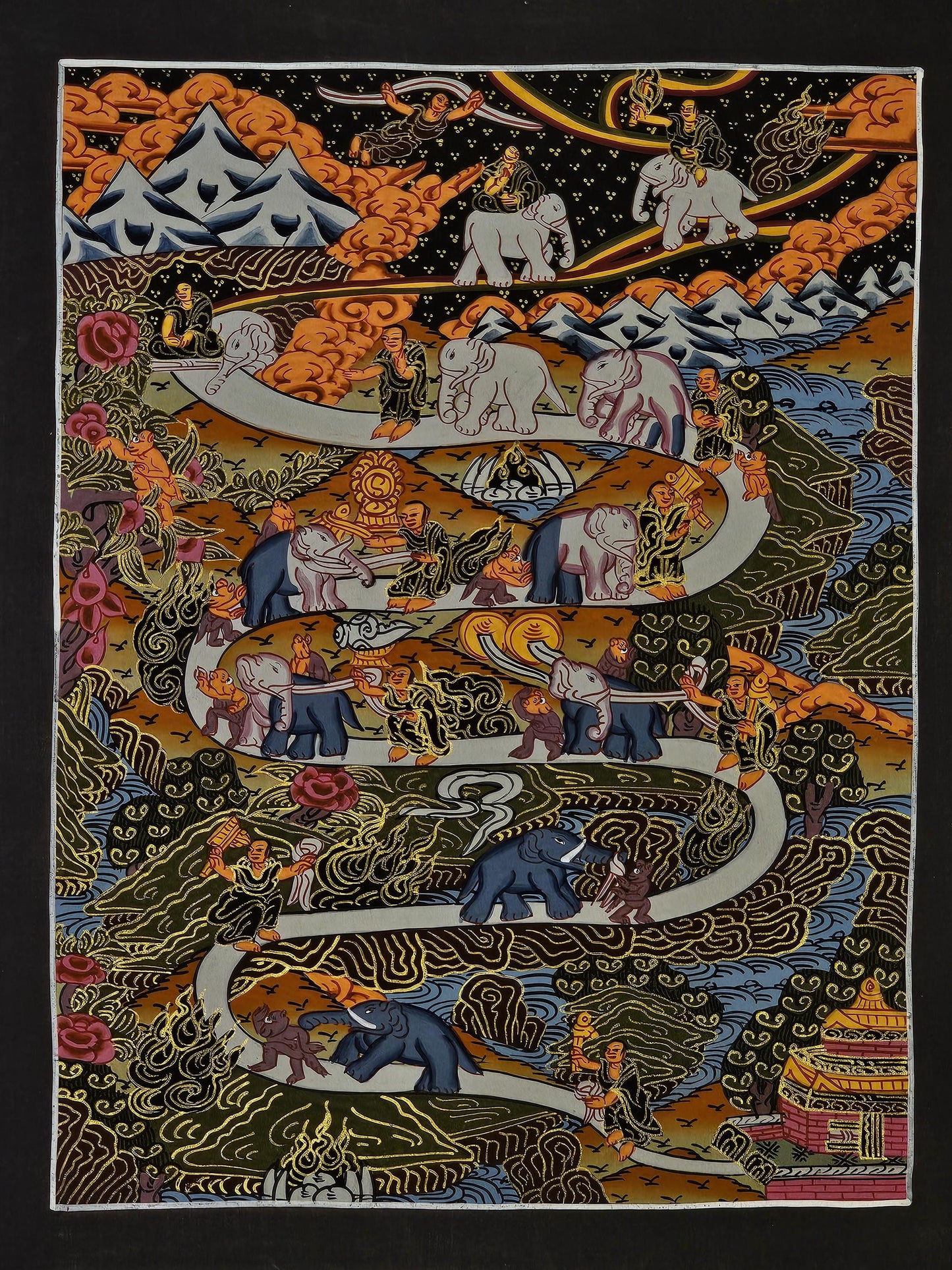 Way to Heaven Thangka Painting Tibetan Buddhist Art | Spiritual Ascension Wall Decor | Hand Painted Himalayan Meditation Artwork