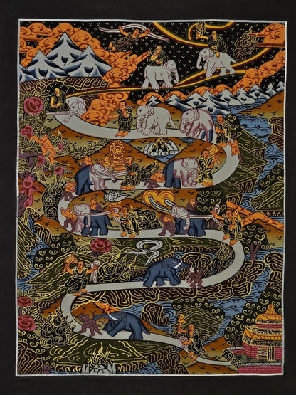 Way to Heaven Thangka Painting Tibetan Buddhist Art | Spiritual Ascension Wall Decor | Hand Painted Himalayan Meditation Artwork