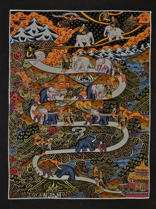 Way to Heaven Thangka Painting Tibetan Buddhist Art | Spiritual Ascension Wall Decor | Hand Painted Himalayan Meditation Artwork