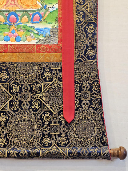 Amitabha Buddha Border Thangka | Tibetan Buddhist Art | Meditation & Healing Decor | Sacred Nepali Painting | Handmade Religious Art