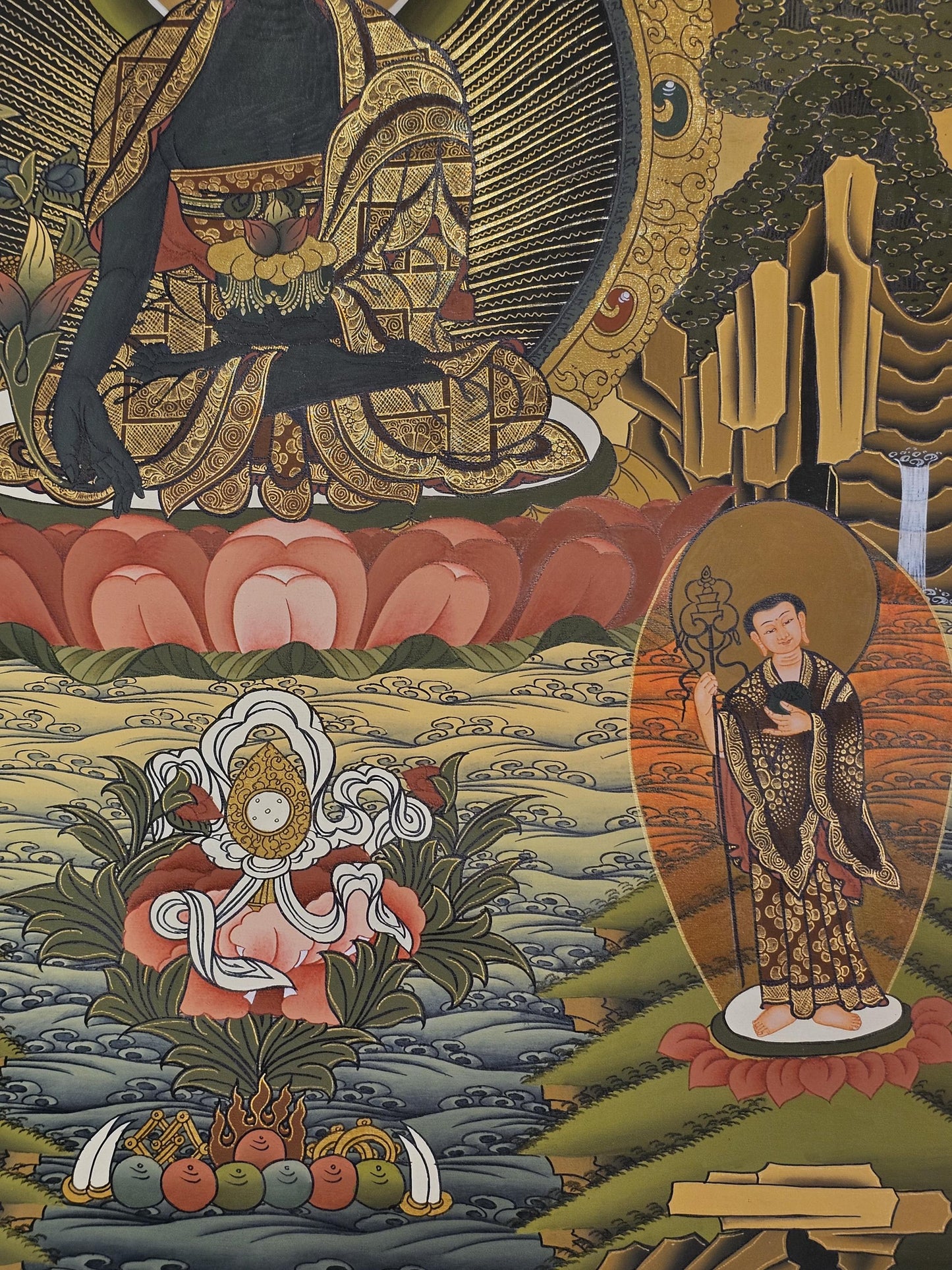 Medicine Buddha Thangka Hand-Painted  | 41x56 cm Tibetan Healing Wall Art | Traditional Nepalese Buddhist Painting | Spiritual Home Decor