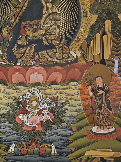 Medicine Buddha Thangka Hand-Painted  | 41x56 cm Tibetan Healing Wall Art | Traditional Nepalese Buddhist Painting | Spiritual Home Decor