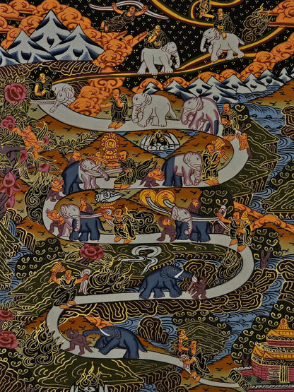 Way to Heaven Thangka Painting Tibetan Buddhist Art | Spiritual Ascension Wall Decor | Hand Painted Himalayan Meditation Artwork