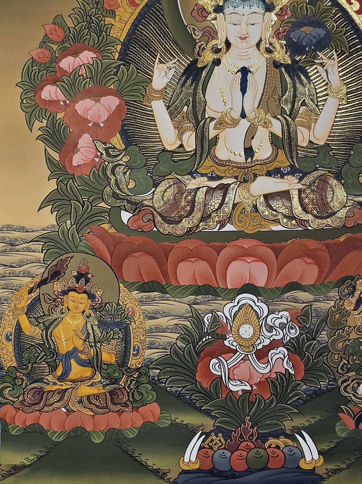 Chyangresi Thangka Hand-Painted  | 41x56 cm Avalokiteshvara Tibetan Wall Art | Traditional Nepalese Buddhist Painting | Spiritual Decor