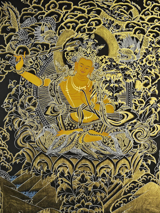 Buddhist Wall Art Manjushree Thangka  | Tibetan Deity Thangka for Meditation Room Decor