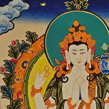 Hand Painted Chyangresi Thangka Painting on Cotton Canvas | Tibetan Avalokiteshvara Wall Art | Spiritual Buddhist Home Decor Gift