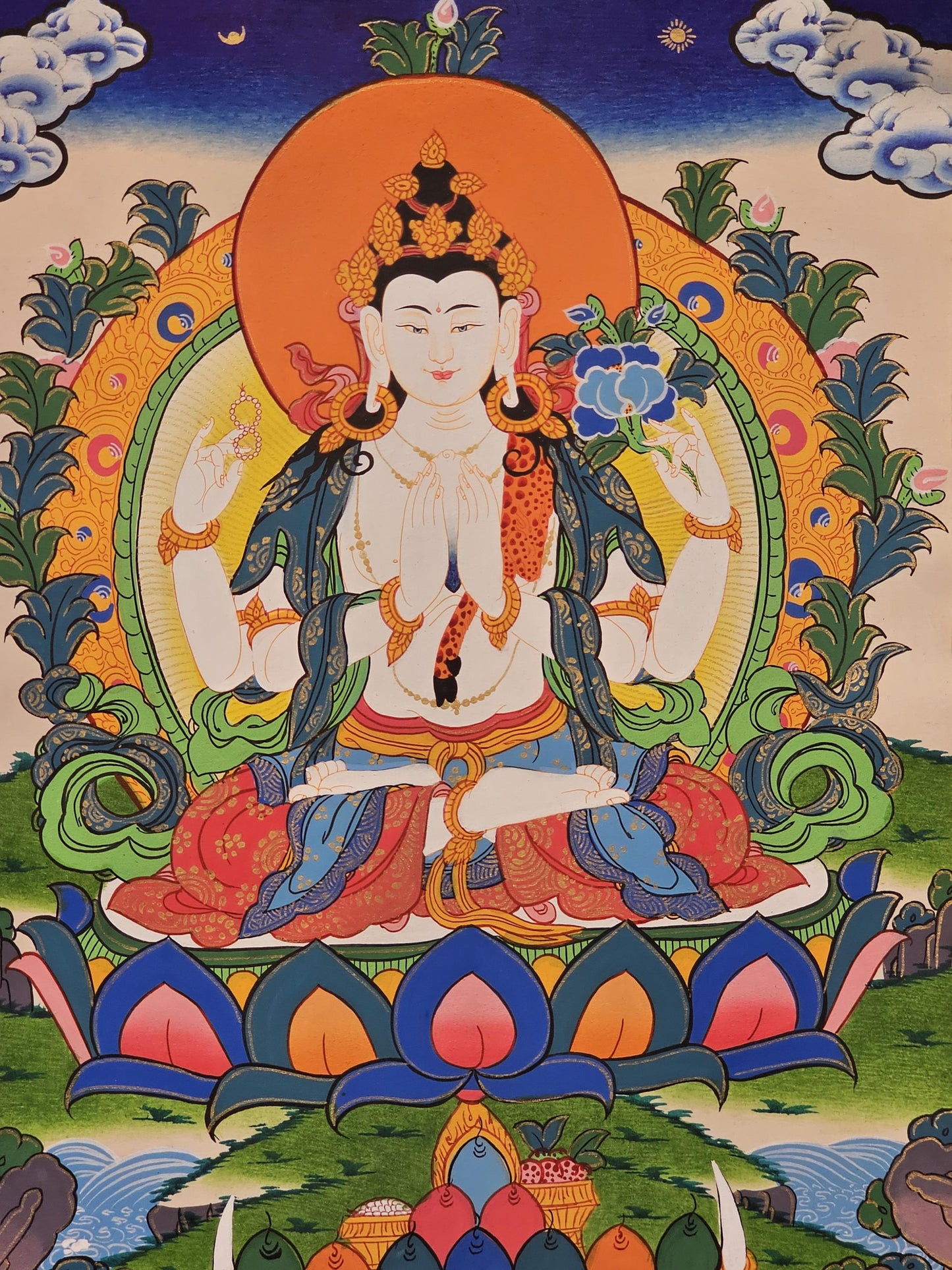 Chyangresi Border Thangka | Tibetan Avalokiteshvara Wall Art | Spiritual Buddhist Home Decor Gift