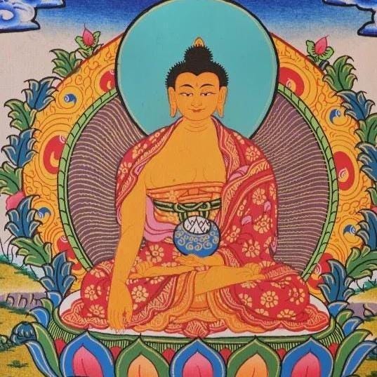 Shakyamuni Buddha Thangka | Hand-Painted Tibetan Buddhist Wall Art | Spiritual Decor | Meditation Room Sacred Painting